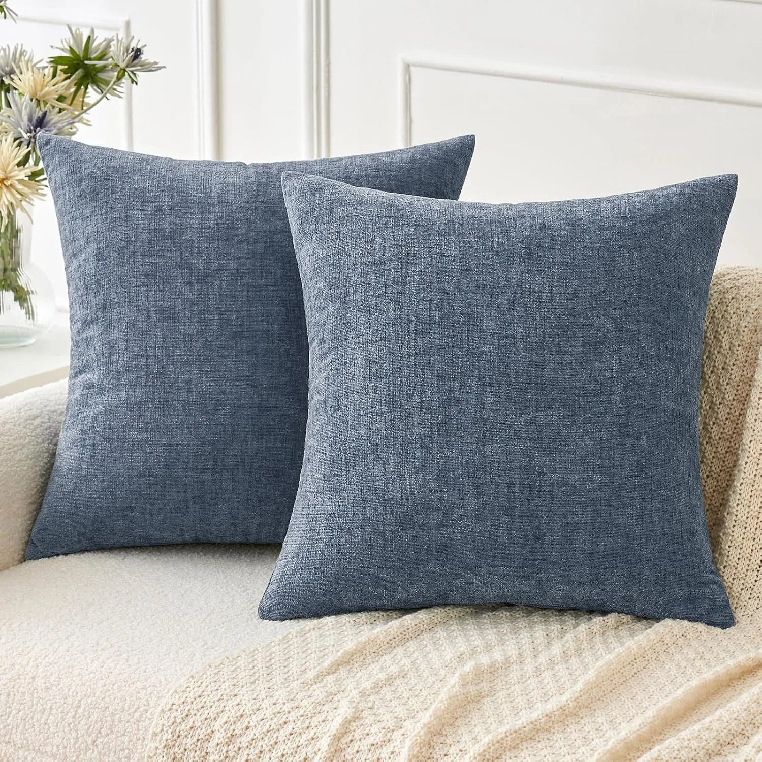 Chenille Throw Pillow Covers Green Soft Solid Cushion Cover for Sofa Living Room Plush Accent Spring Pillowcases for Home Decor