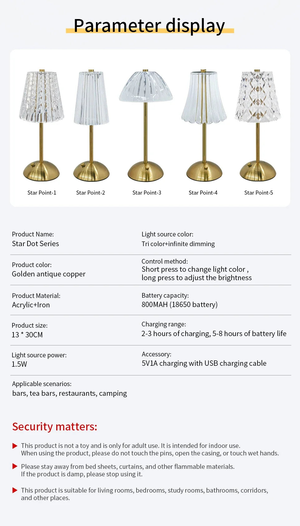 Crystal Led Table Lamp Rechargeable Book Light Night Light for Reading Bedside Bedroom Atmosphere Retro Hotel Bar Decor Dimmable