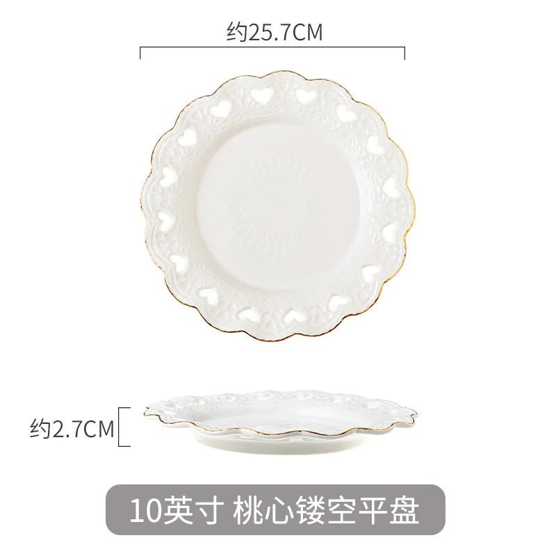 Nordic Salad Plate Golden Inlay Dinner Dish Marble Pattern Steak Plates Home Hotel Ceramic Food Dishes Tray Drop Shipping