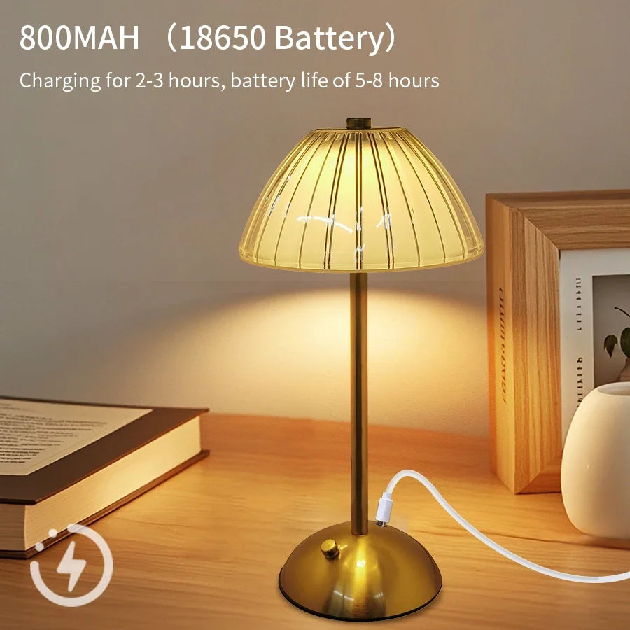 Crystal Led Table Lamp Rechargeable Book Light Night Light for Reading Bedside Bedroom Atmosphere Retro Hotel Bar Decor Dimmable