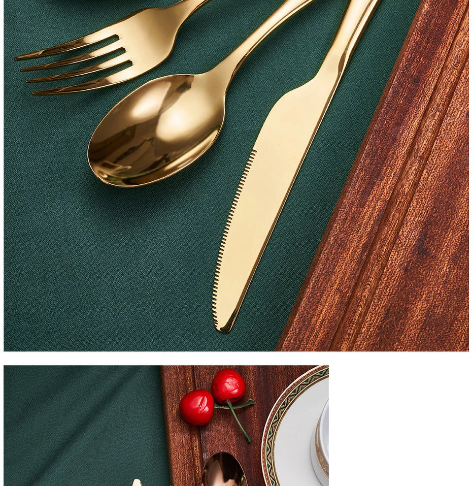 1/3Pieces Gold Cutlery Set Stainless Steel Vintage Western Dinnerware Luxury Tableware Engraving Forks Knive Spoons Sliverware